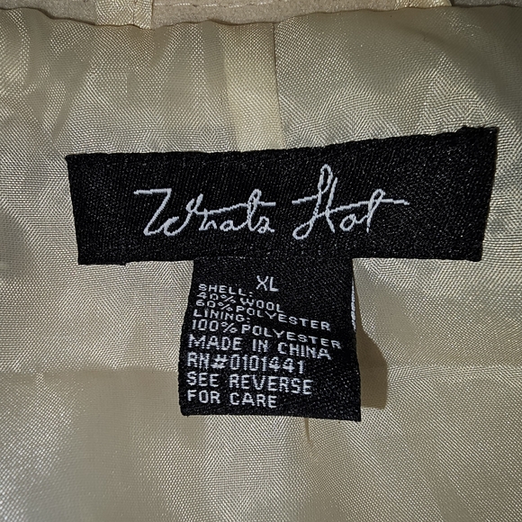 What's Hot Womens Beige Wool Blend Belted Full-Zip Studed PeaCoat Size: X-Large - Picture 6 of 10